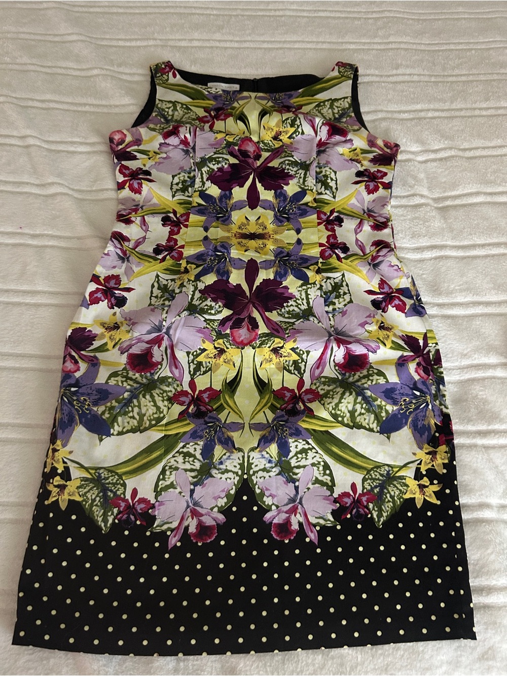 London Times Floral Shift Sleeveless Dress in Yellow, Purple, Green, Black - Picture 14 of 14